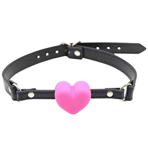 Silicone Mouth Gag, Heart Shaped Muzzle Adjustable Bondage Leather Strap On SM Adult Sex Toy for Couple Lover - Image 1