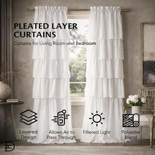 Dainty Home Pleated Layer Curtains for Living Room and Bedroom White 84" x 40" Set of 2 Rod Pocket Header Curtains Long Curtain Panel Window Curtains thumbnail 5