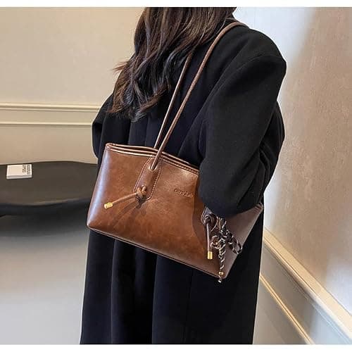 Vintage Shoulder Bags for Women Brown Purse Fall Hobo Handbag Faux Leather Shoulder Purse with Cute Pendant thumbnail 3