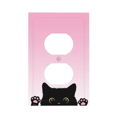 Cute Kitten Black Cat Pink Background Outlet Covers 1 Gang Duplex Light Switch Cover Decorative Switch Plates Electrical Receptacle Faceplate Wall Plate for Kids Room Nursery Decor - Image 1