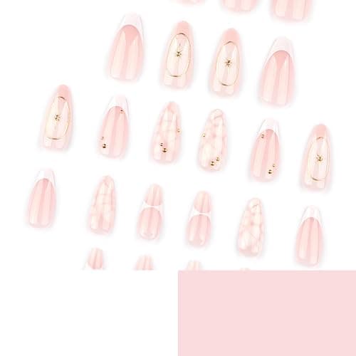 Mivota French Press On Nails Almond Medium, Fall Fake Nails Adorned with White Petal Accents and 3D Gold Lines Design, Glossy Gel Finish Acrylic Nails, Reusable Glue On Nails for Women, 24Pcs thumbnail 4