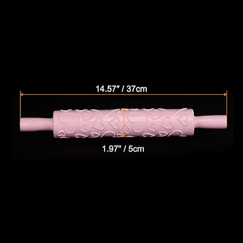 HARFINGTON Pattern Embossed Rolling Pin 14.57" x 1.97" Heart 3D Pattern PP Plastic Non-Stick Embossing Textured Rolling Pins for Baking Cookie Fondant Pastry Clay Dough, Pink - Image 1