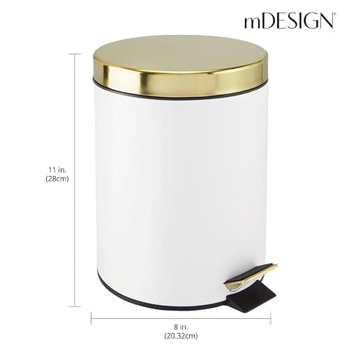 mDesign Pedal Bin — Metal Waste Bin with Pedal, Lid and Plastic Bucket Insert — Perfect for Bathroom, Kitchen, and Office — Household Rubbish Bin with Ergonomic Design — White/Gold thumbnail 4