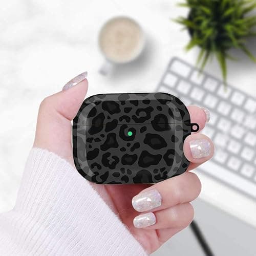 Olytop for Cute Glitter Airpods 4 Case 2024 with Cleaner Pen, Shell Pattern Apple Airpods iPod 4th Generation Case Cover Protective Skin Girl Women with Luxury Pearl Keychain, Black/Grey Leopard thumbnail 6