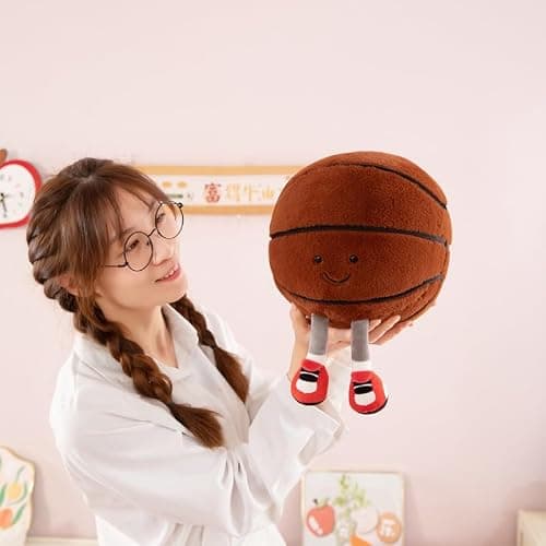 XIZHI 13.7" Cute Football Plush Toys Soft Stuffed Sport Throw Pillow Plush Ball Gift for Kids Birthday and Christmas Decoration (Basketball) thumbnail 4