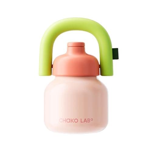 CHAKO LAB Water Bottle with Straw and Carry Handle | Wide Mouth vacuum insulated stainless steel Bottles | Reusable, leak-proof and BPA-free | 33oz (Pink&Green) - Image 1