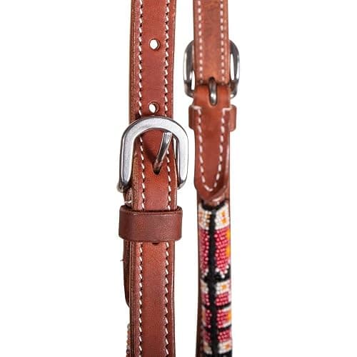Schneiders Double S Beaded One Ear Headstall | Exquisite Horse Tack | Stylish Beaded Design | Premium 5/8" Harness Leather | Adjustable Rolled Ear Design thumbnail 8