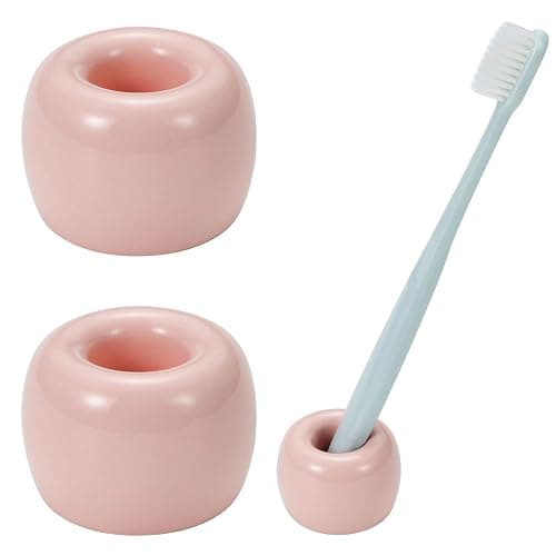 JMScape Mini Ceramic Couple Toothbrush Holder, Hand-Made Bathroom Toothbrush Holder, Electric Toothbrush Head Holder and Office Pen Holder 2-Piece Set (Pink) - Image 1