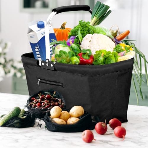 Yeabett 22L Einkaufskorb, Praktischer Klappkorb Einkaufstasche mit Gepolsterten Griffen für Reisen, Picknick, Einkaufen, Geschenke(Schwarz) - 22 Liter - Schwarz thumbnail 5