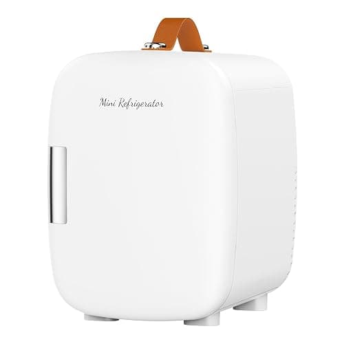 DUMOS Mini Fridge for Bedroom, 4L Compact Personal Fridge Cooler For Skincare, Drinks, And Snacks, Fits 6 Cans, Mini Refrigerator with 110V Ac/12V Dc, Ideal For Car, Dorm, White - Image 1