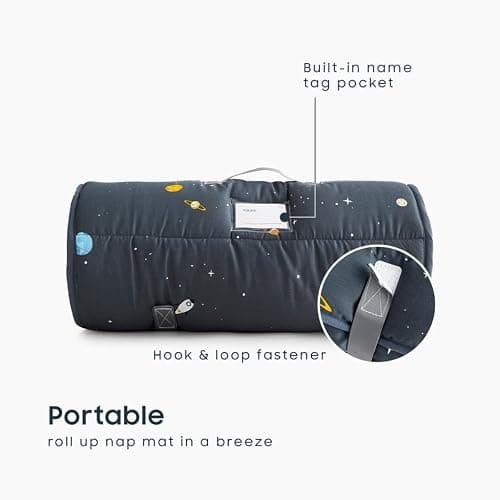 Wake In Cloud - Toddler Nap Mat with Pillow and Blanket, 100% Cotton Fabric, for Kids Boys Ages 3 Plus in Daycare Kindergarten Preschool, Roll Up Sleeping Bag, Galaxy Spaces thumbnail 3