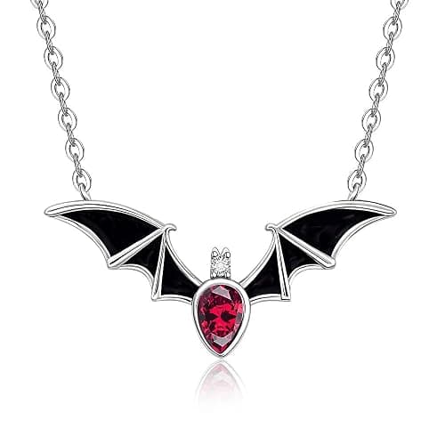 Halloween Bat Necklace for Women Sterling Silver Witch Goth Necklace - Image 1