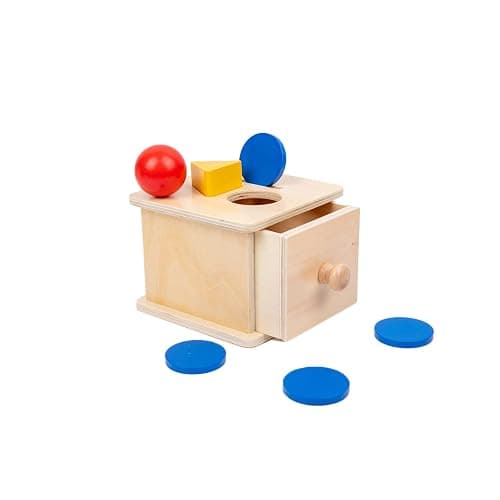 Adena Montessori Coin Box,3 in 1 Object Permanence Box Toys for 1 Year Old Baby Coins,Wooden Montessori Ball Drop Toys Developmental Toys for 6-12 Month Infant Toys,Triangle Ball Round Shapes - Image 1