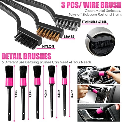 Viewsun 17pcs Car Cleaning Kit, Pink Car Interior Detailing Kit with High Power Handheld Vacuum, Detailing Brush Set, Windshield Cleaner, Cleaning Gel, Complete Auto Accessories for Women Gift thumbnail 6