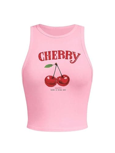 SHENHE Women's Y2k Cherry Tank Top Crew Neck Graphic Fitted Sleeveless Crop Tank Shirt thumbnail 2