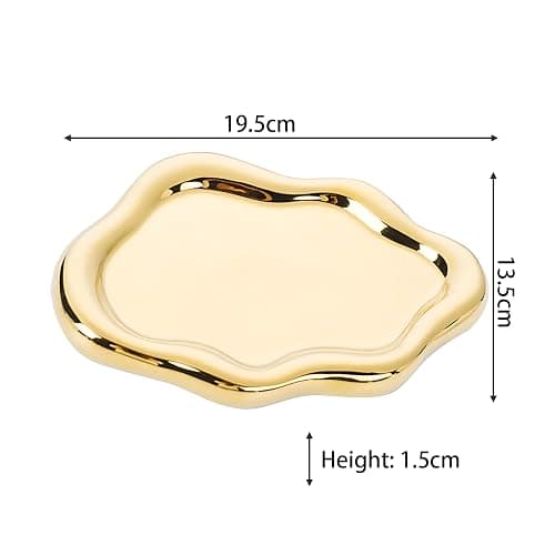 Ceramic Jewellery Dish Trinket Dish Jewelry Tray Cloud Shape Perfume Tray Rings/Earrings/Bracelets/Watch/Keys Tray for Valentine's Day//Mother's Day/Birthday Gift (Gold) thumbnail 3
