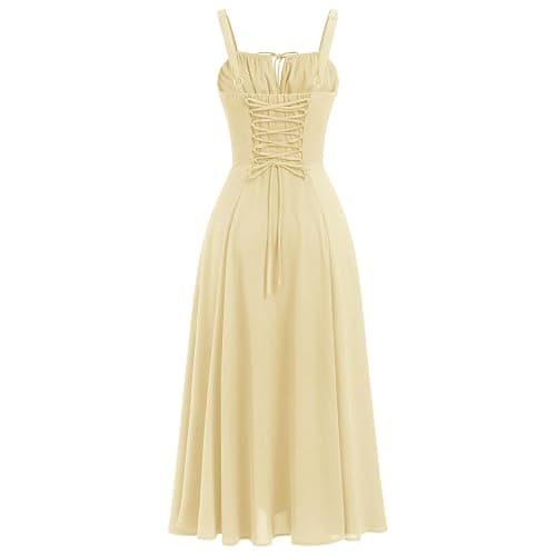 IBTOM CASTLE Women Corset Dress Sleeveless Spaghetti Straps Casual Dresses Boho Slit Lace Up Flowy Midi Bustier Sundress thumbnail 3