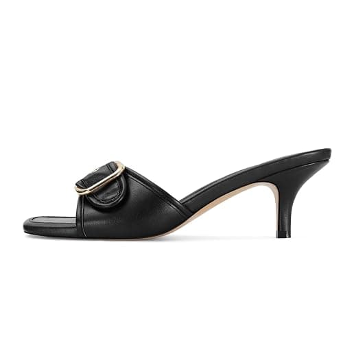 Dsevht Black Kitten Heel Sandals Stiletto Low Heels Slip On Slides Mule Sandal Square Open Toe Dress Shoes for Women thumbnail 6