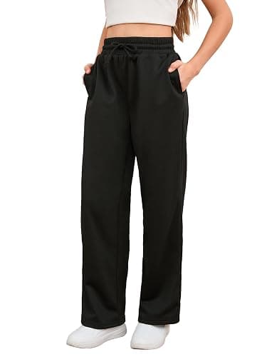 SOLY HUX Girl's Straight Wide Leg Sweatpants Casual High Waisted Baggy Joggers Track Pants - 10 Years - Plain Black thumbnail 2