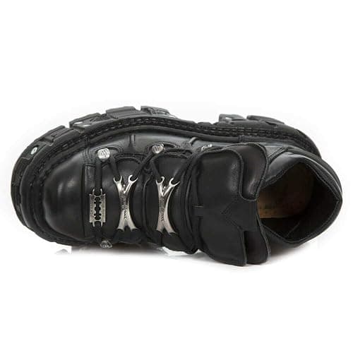New Rock Ankle Boots M-TANK106-C2 Unisex Metallic Black 100% Leather Goth Emo Rock Platform thumbnail 8