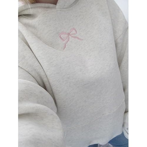 Soosuihoo Bow Hoodie Hibiscus Women Oversized Cute Graphic Embroidered Preppy Y2K Long Sleeve Sweatshirt Pullover thumbnail 3