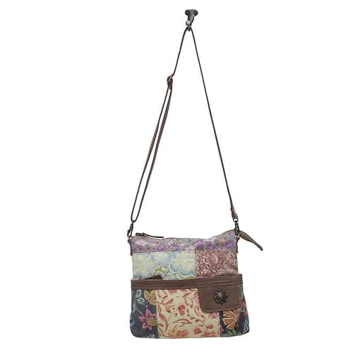 Myra Bag Patchwork Purse - Canvas Purse for Women with Real Leather Strap, Fabric Patchwork Bag for Casual Wear, Boho Style thumbnail 5