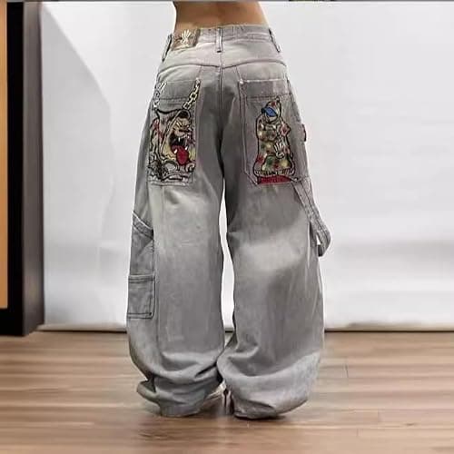 Unisex Y2K Hip Hop Street Jeans Skeleton Printed Gothic Baggy Jeans Vintage High Waist Denim Jeans Wide Leg Pants thumbnail 4
