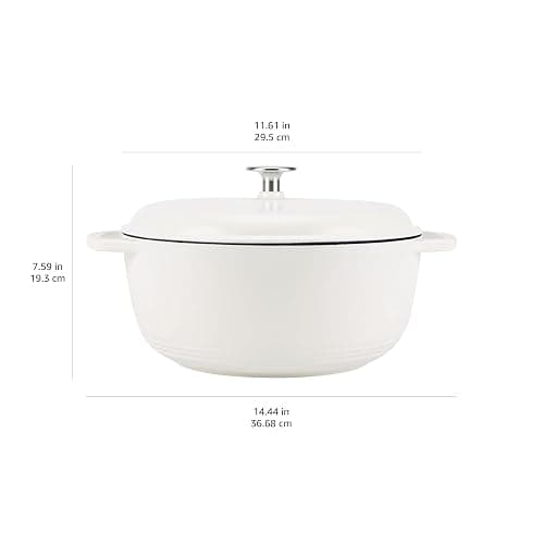 Amazon Basics Cast Iron Dutch Oven Pot with Lid, Enameled, Round, Dual Handles, Heavy-Duty, Large, 7.3-Quart, Matte White thumbnail 3