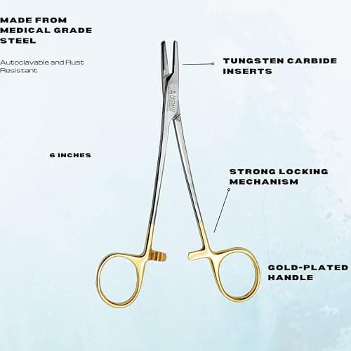 ARTMAN INSTRUMENTS Mayo Hegar Needle Holder 6" Tungsten Carbide Inserts, Gold Plated Needle Driver with Strong Lock, Serrated Jaws for Precise Suturing, Autoclavable thumbnail 9