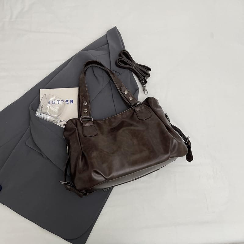 Leather Tote Bag for Women Trendy Y2k Streetwear Women's Hobo Purses Multi Pockets PU Leather Retro Large Work Totes thumbnail 3
