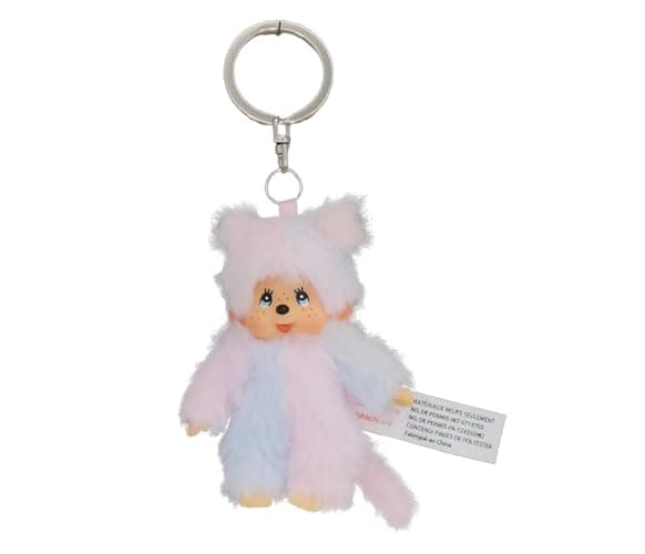 Sekiguchi Original Monchhichi Girl's Keyring Approx 10cm | Soft toy in tie dye pink/blue, plush pendant, 243952 thumbnail 2