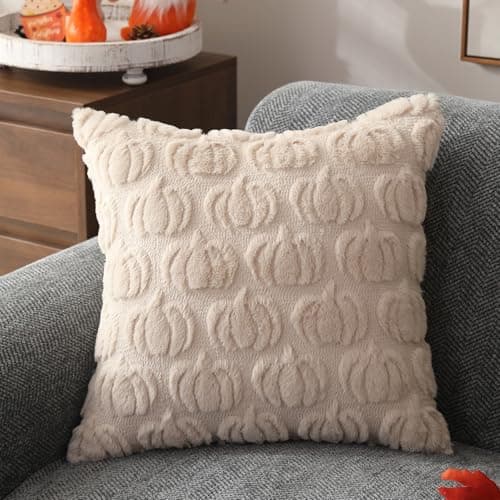 DFXSZ Fall Pillow Covers 16x16 Set of 2 Fall Decorations Autumn Beige Pumpkin Throw Pillow Cases Soft Plush Faux Fur Wool Couch Cushion Case for Chair Sofa Bedroom Living Room Home Decor PTK02B16 thumbnail 3