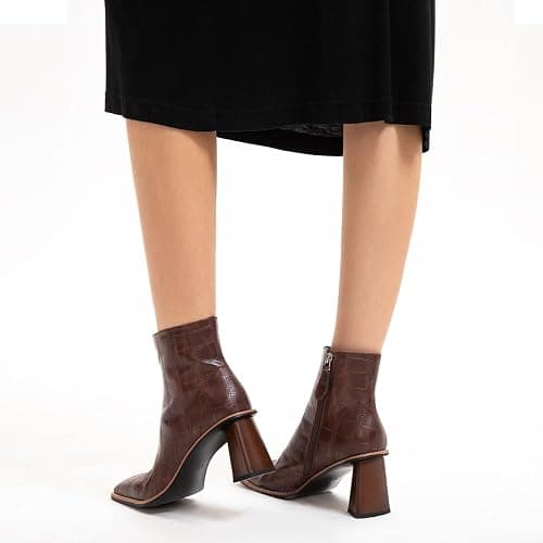 MOTIMODEN Womens Ankle Boots Chunky Mid Heel Booties Retro Square Pointed Toe Side Zipper Short Boots Heeled Shoes for Women Fall Winter thumbnail 7