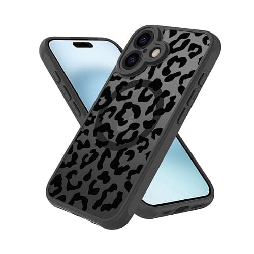 Aconfei for iPhone 16 Magsafe Case, Magnetic Black Leopard Design Cute Soft TPU Shockproof Protective for Girls Women Phone Cover - Image 1