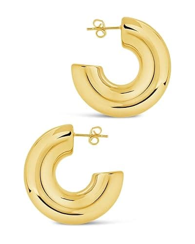 CONRAN KREMIX Waterproof Chunky Gold Hoops Earrings for Women Non Tarnish, Thick Gold Plated Circle Open Hoop,Lightweight Hollow Earrings Trendy thumbnail 8