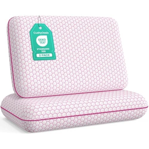 CushyOasis Memory Foam Pillows for Side, Back and Stomach Sleepers, Set of 2, Bed Pillow with Washable Cover and Breathable Mesh, Bed Pillow for Sleeping (Pink，Standard Size) - Image 1