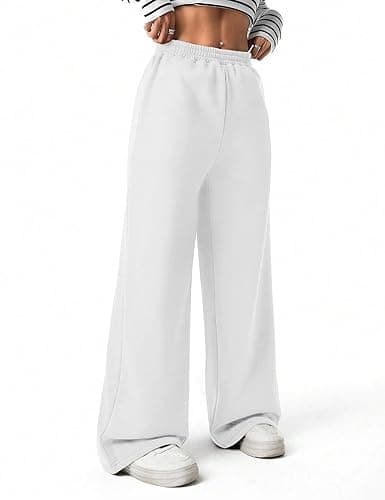 FACDIBY Women's Fleece Wide Leg Sweatpants Winter Warm Thermal Straight Leg Sweat Pants with Pockets thumbnail 4