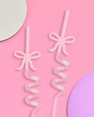 xo, Fetti Bow Reusable Glitter Straw Set - 12 pc | Pretty Bachelorette Decorations, Bow Theme Birthday Party, Bridal Engagement Drinkware, Coquette Cute Supplies, Baby Shower Tableware, Tea Decor thumbnail 2