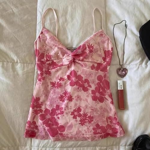 Fronage Women's Y2k Tops Floral Streetwear Cami Tops Grunge Ruched Spaghetti Strap Tank Top Coquette Clothes thumbnail 2