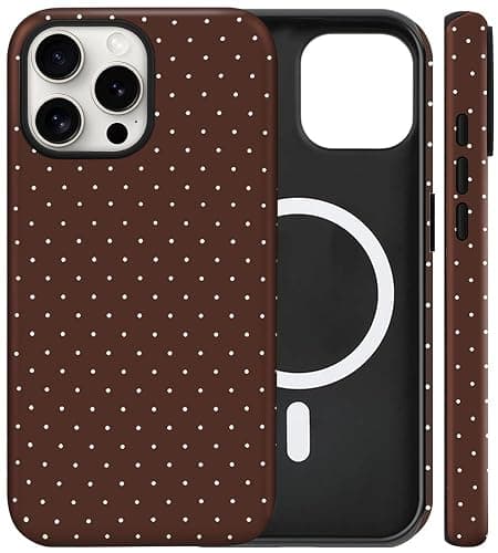 flewfun Magnetic for iPhone 15 Pro Max Case Cute Polka Dot Phone Case, Shockproof Slim TPU and Hard PC Protective Phone Cover Compatible with MagSafe Designed for Women Girls, Brown - Image 1