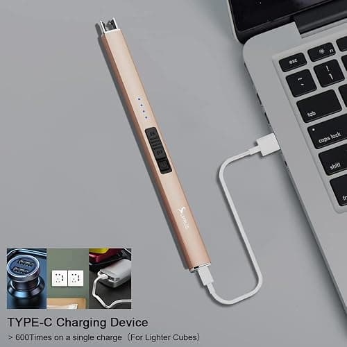 SUPRUS Electric Lighter Arc Windproof Flameless USB Rechargeable Lighter with Safety Lock for Candle BBQ Camping (Champagne Gold) thumbnail 6