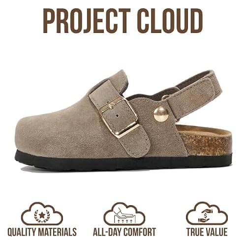 Project Cloud 100% Genuine Leather Kids Clogs with Natural Cork Footbed & Memory Foam Insole Arch Support - Non-Slip Clogs for Kids - Slippers Sandals for Boys & Girls Footwear thumbnail 4