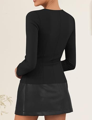 ZESICA Women's Spring Square Neck Blazers 2026 Casual Long Sleeve Button Up Work Business Fitted Blazer Jackets thumbnail 3