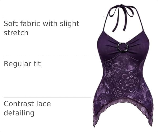 Verdusa Women's Y2k Halter Top Mesh Asymmetrical Going Out Whimsical Shirts | Halter Top, Fairy, 2000s Clothes, , Button, Asymmetrical Top, Goth Top, Country Concert Outfits thumbnail 4