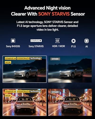 Coolcrazy 4K Dash Cam Front and Rear, STARVIS Sensor, Free 128GB Card Included, 5GHz WiFi-up to 20MB/s, Dual Dash Camera for Cars, Built-in GPS, G-Sensor, WDR/HDR Super Night Vision, 24H Parking Mode thumbnail 4