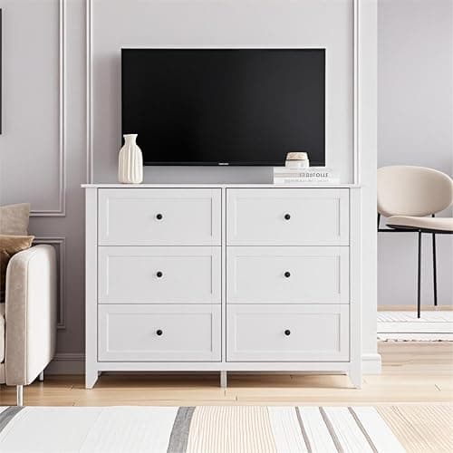 Garvee White 6 Chest of Drawer Dresser, Wood Storage Drawers Unit for Bedroom, Modern Organizer Storage Cabinet for Living Room, Entryway, Hallway thumbnail 3