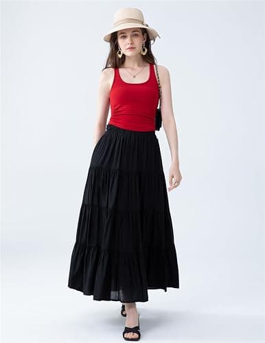 EASECOTT Flowy Skirt for Women High-Waisted A-line Maxi Long Skirts with Pockets thumbnail 4