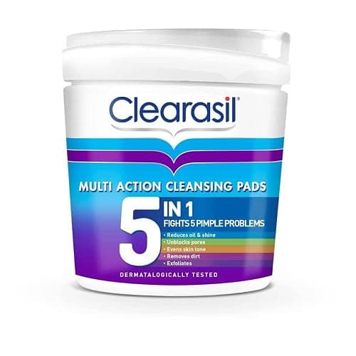 Clearasil 5-in-1 Ultra Cleansing Salicylic Acid Pads, Face Exfoliating for Acne Prone Skin, Unblock Pores, Reduces Blackheads, Pimples & Excess Oil, Everyday Spot Prevention, Pack of 65 - Image 1
