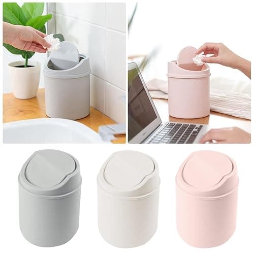 Bin Bedroom Waste Paper Paper Rubbish Trash Can Square Small Swing Top Desktop Kitchen Bathroom Garbage Dustbin Basket Bins With Lid Plastic Waste Bin Bins Bedroom Round Matte Minimalist (Pink) thumbnail 7