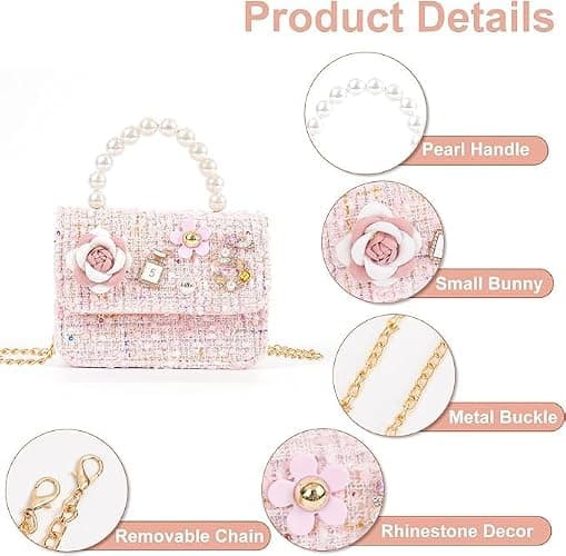 ZWI-player Girls Princess Bunny Purses Cute Crown Crossbody Bag Handbag with Pearl Handle for girls | Princess, Bunny, Cute, Crown, Pearl Handle, for girls thumbnail 4